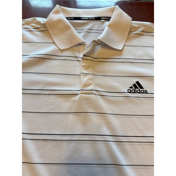 Adidas Polo Shirt Men's XL Short Sleeve White Striped Tennis L - Picture 5 of 8